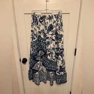 Frille Rose Asymmetrical Floral Skirt Blue & White Size Medium M